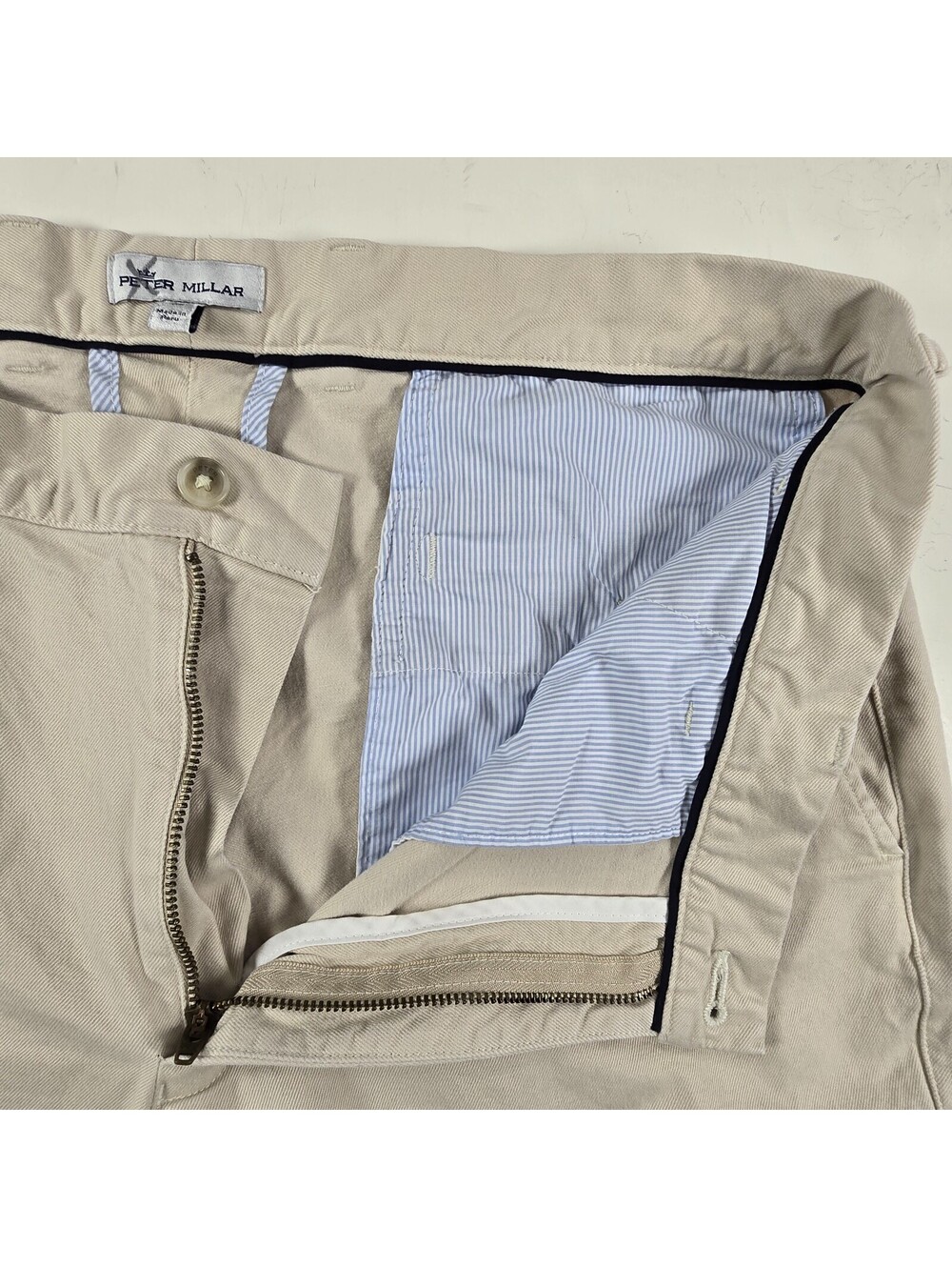 Peter Millar Pant Mens 36x27 Beige Pima Cotton Straight Chino - Picture 3 of 9
